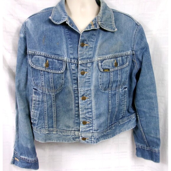 Vintage Lee Rider Denim Trucker Jacket Mens 48R Blue Distressed Made in USA - Picture 1 of 10